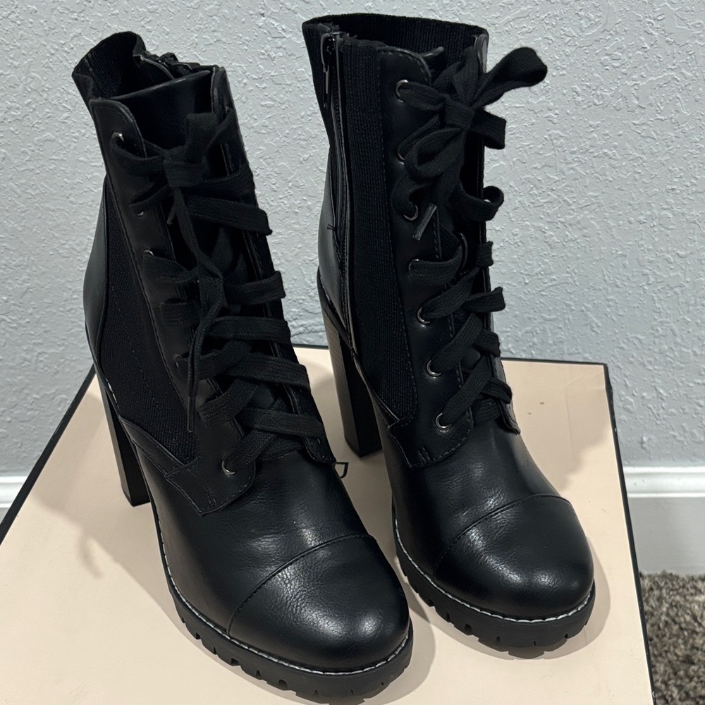 BCBGeneration Black Lace-Up High Heel Boots
